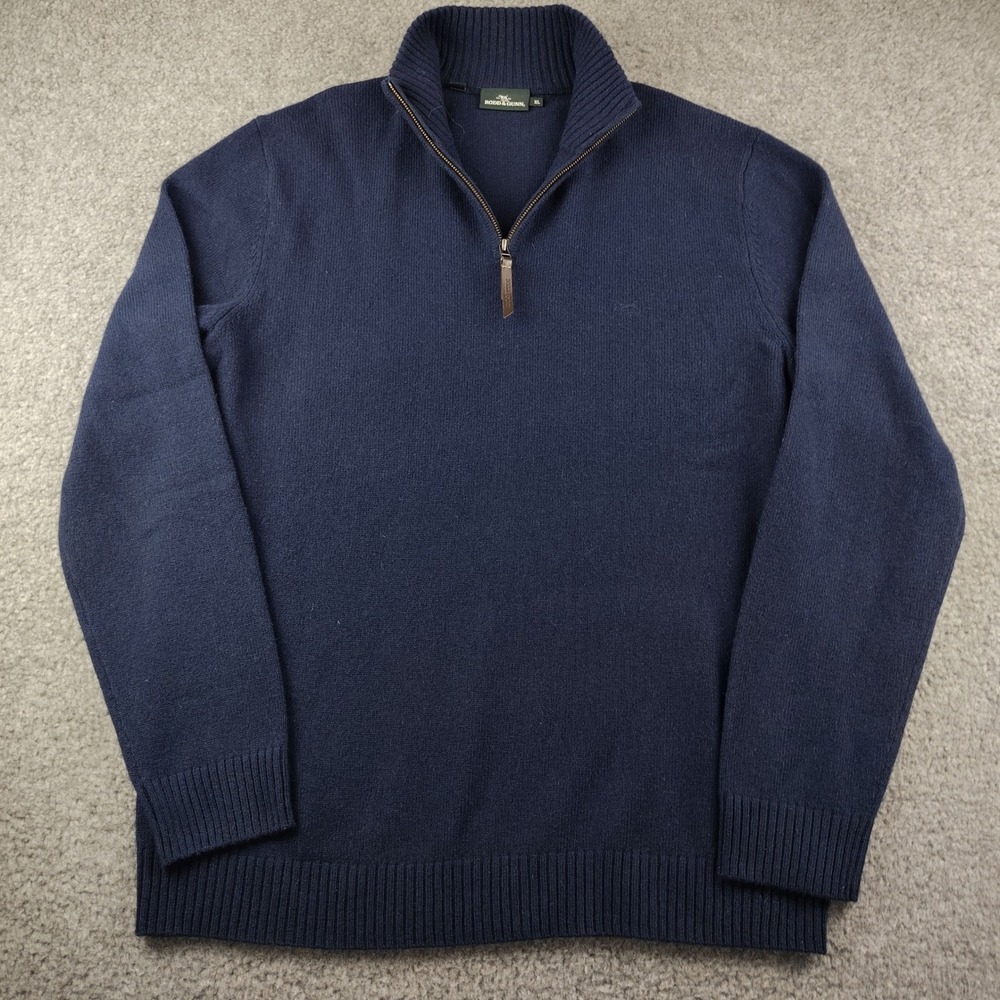 Rodd & Gunn Mens XL 1/4 Zip Sweater Navy Blue Wool Mock Neck Pullover Knit